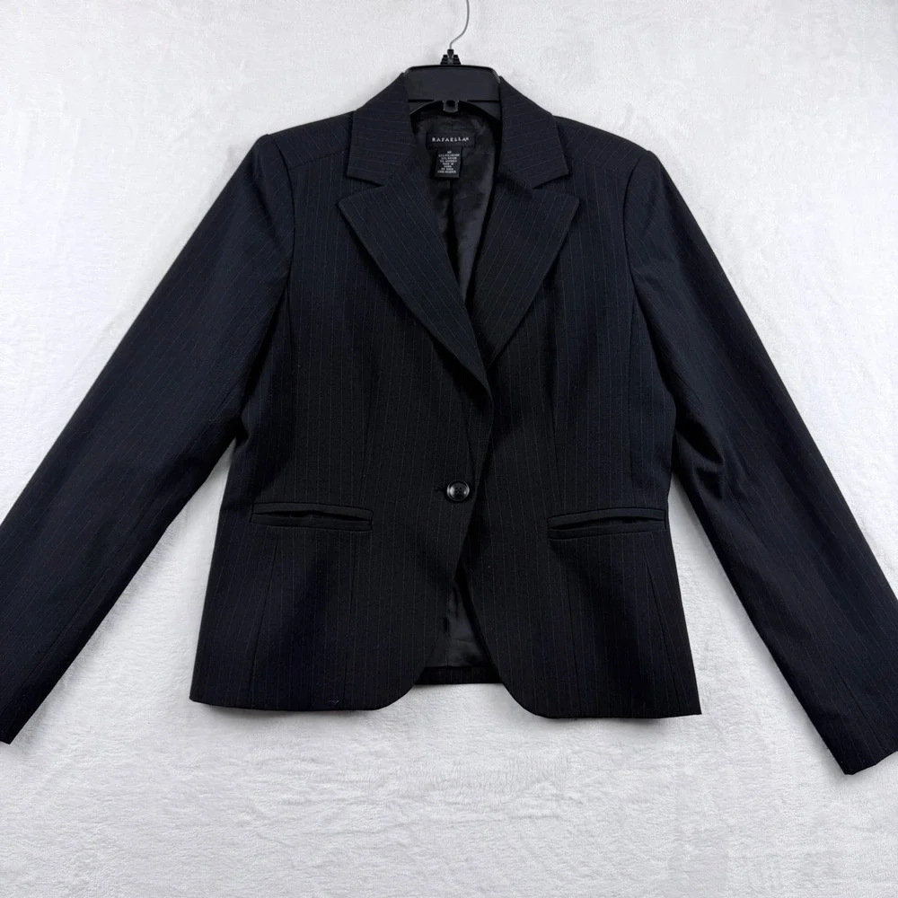 Rafaella Black Pinstripe Career Blazer Office Chic Single Button‎ Jacket Size 10